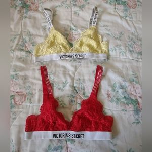 Lot of 2 EUC Victoria's Secret logo triangle lace bralettes